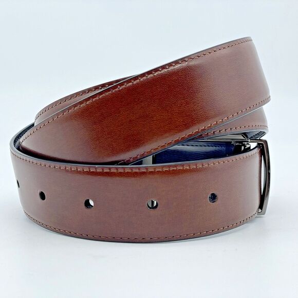New PERRY ELLIS Reversible Leather Belt Men's 36x90 Black/Brown Professor Preppy - Picture 5 of 16